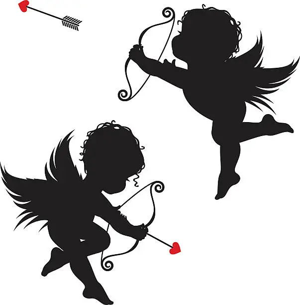 Vector illustration of Silhouette cupids