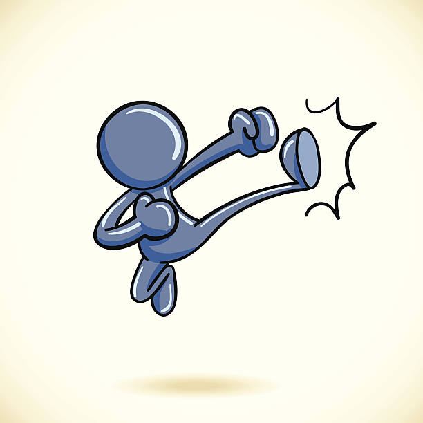 illustrazioni stock, clip art, cartoni animati e icone di tendenza di kung fu blu uomo fumetto carattere - self defense wushu action aggression