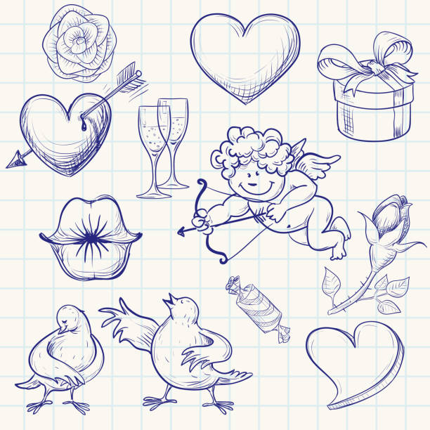 valentine's day - bird love decoration flower stock-grafiken, -clipart, -cartoons und -symbole