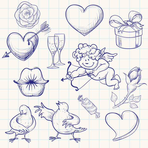 Valentine's day Hand-drawn valentine's day doodle. bird quotes stock illustrations