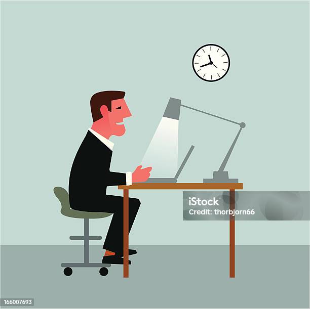 Człowiek Pracujący W Biurze - Stockowe grafiki wektorowe i więcej obrazów Biuro - Biuro, Dorosły, Fotel biurowy