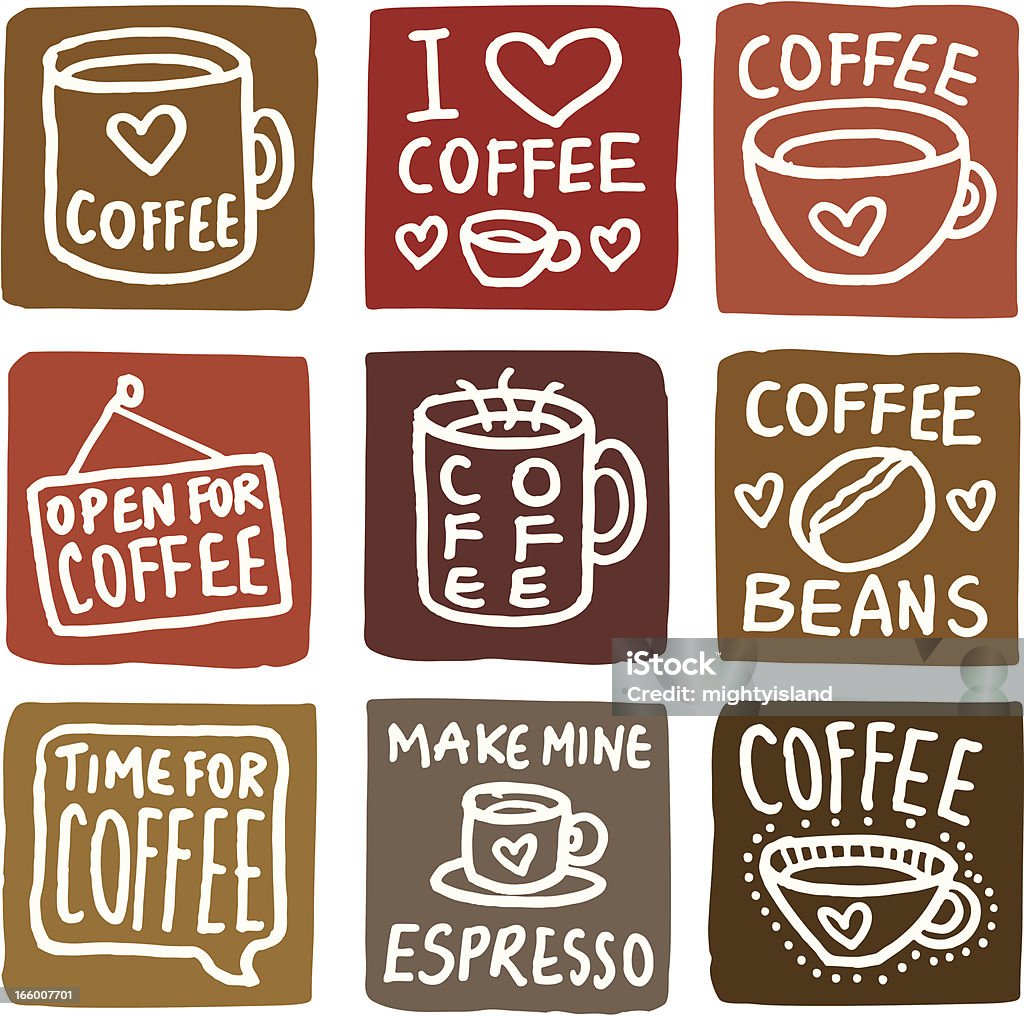 Kaffee Symbole block-icon-set - Lizenzfrei Kaffee - Getränk Vektorgrafik