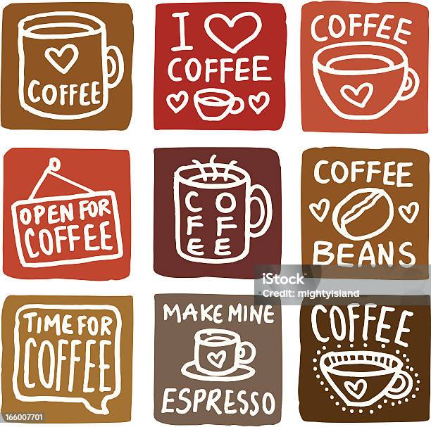 Kaffee Symbole Blockiconset Stock Vektor Art und mehr Bilder von Kaffee - Getränk - Kaffee - Getränk, Liebe, Maschinenschrift