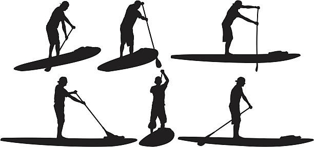Multiple image of stand up paddle surfer vector art illustration