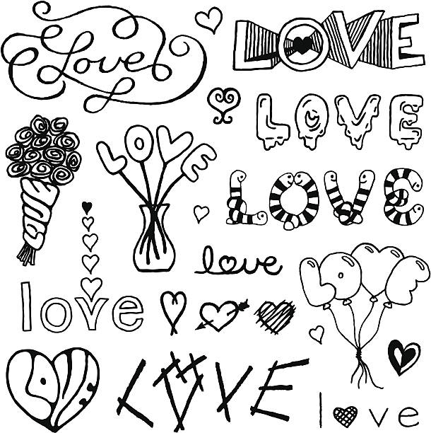 Love Text A collection of presentations of the word "love." heart worm stock illustrations