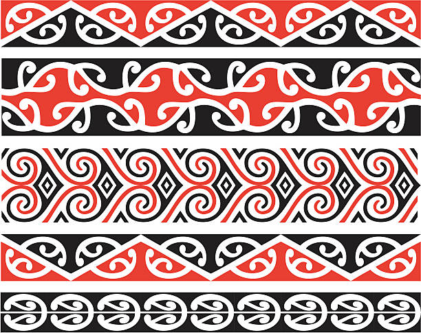 Kowhaiwhai Designs In Color Seamless Maori Kowhaiwhai pattern designs in color. koru pattern stock illustrations