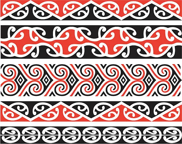 Vector illustration of Kowhaiwhai Designs In Color