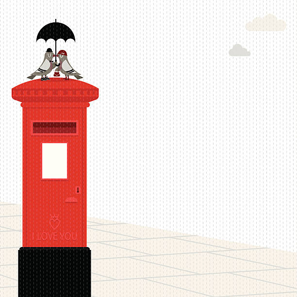 ilustrações, clipart, desenhos animados e ícones de pigeon postbox guarda-chuva dove amor ilustração em vetor de londres - mailbox london england red british culture