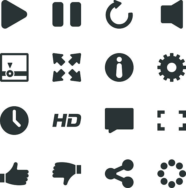 ilustraciones, imágenes clip art, dibujos animados e iconos de stock de silueta de iconos reproductor de transmisión de vídeo - vídeo de alta definición