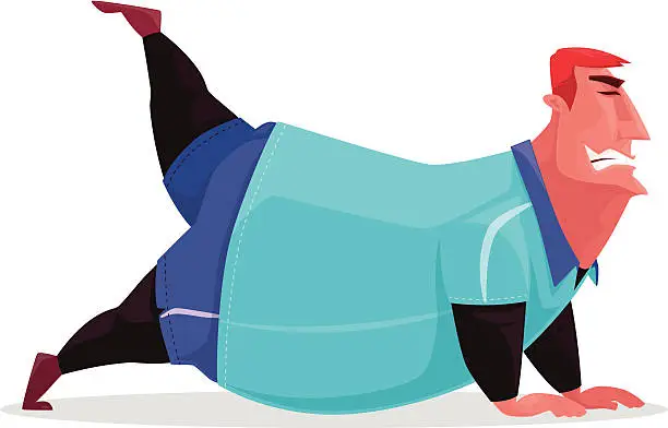 Vector illustration of fat man stretching