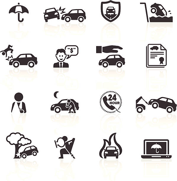 ilustrações de stock, clip art, desenhos animados e ícones de acidente de carro & ícones de seguros - auto accidents symbol insurance computer icon