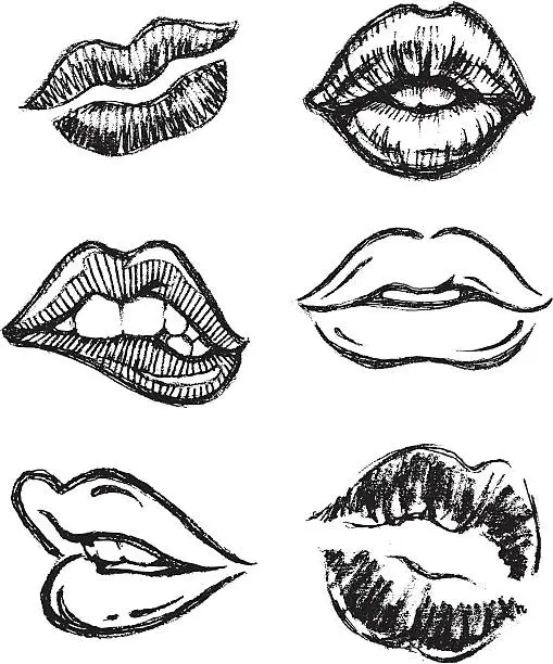 Vector illustration of Sketch Lips Set