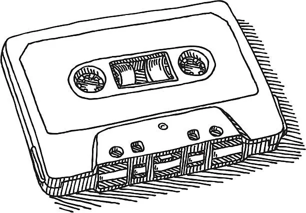 Vector illustration of Audio Cassette Drawing