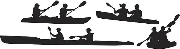 Vector illustration of Multiple images of people kayaking