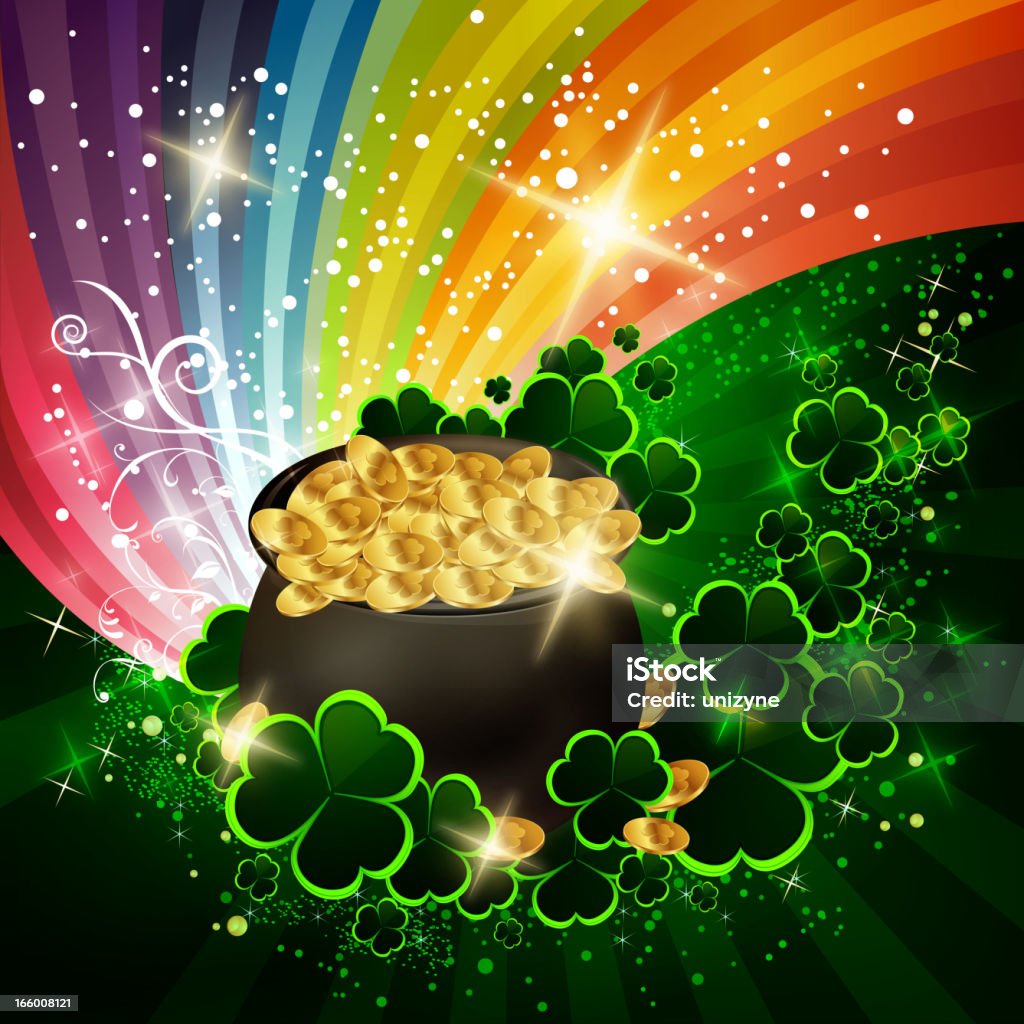 St Patrick dia fundo com Pote de Ouro - Royalty-free Arco-Íris arte vetorial