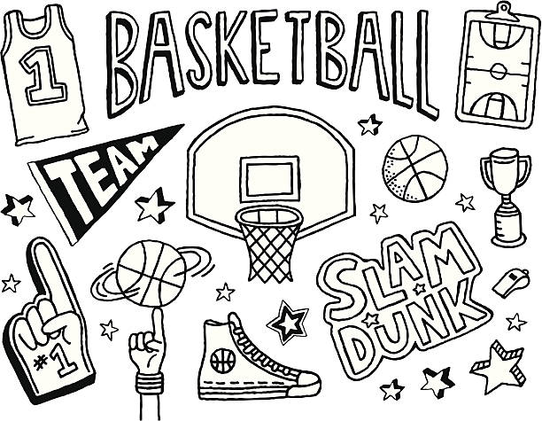 베스킷볼 doodles - sports equipment illustrations stock illustrations