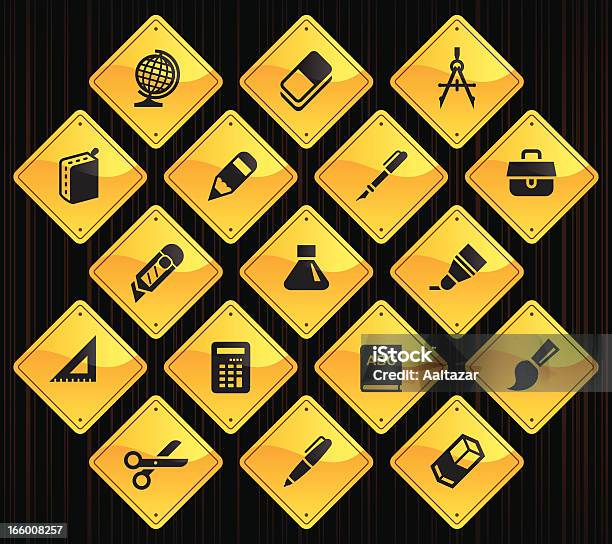 Yellow Road Signs School Supplies Stock Illustration - Download Image Now - Fountain Pen, Ink Well, Alphabet