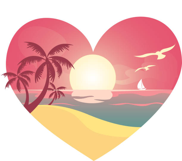 herz mit blick auf den strand - valentine holiday beach sunrise beach resort wedding stock-grafiken, -clipart, -cartoons und -symbole