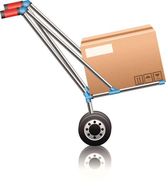 손으로 배달차, 메시지함 - moving office relocation box hand truck stock illustrations