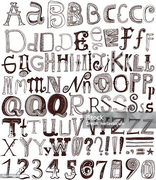 Mano Disegnata Alfabeto Lettere E Numeri - Immagini vettoriali stock e altre immagini di Lettera O - Lettera O, Lettera H, Alfabeto