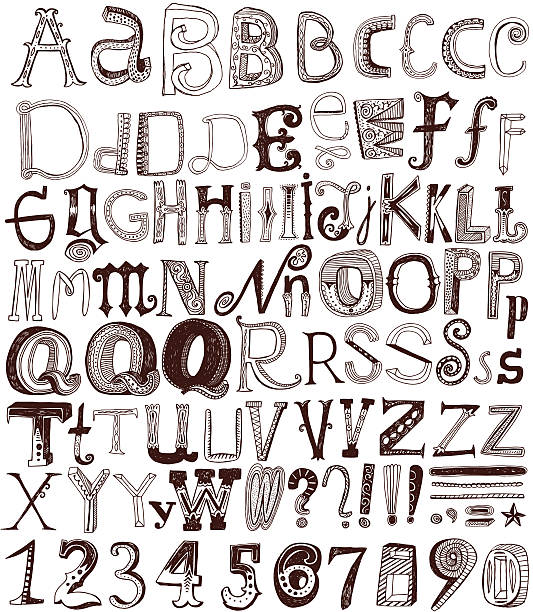 hand drawn alphabet letters and numbers - lloyd morrisett 幅插畫檔、美工圖案、卡通及圖標