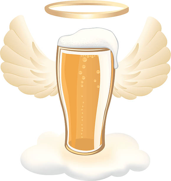 Holy Beer A glass of beer with a pair of wings and a halo. gloriole stock illustrations