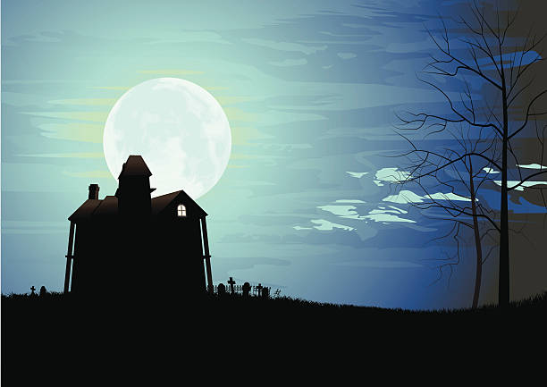 Haunted Mansion A scary house, a cemetery, and trees under a moonlit sky. Files included – jpg, ai (version 8 and CS3), and eps (version 8) damaged fence stock illustrations