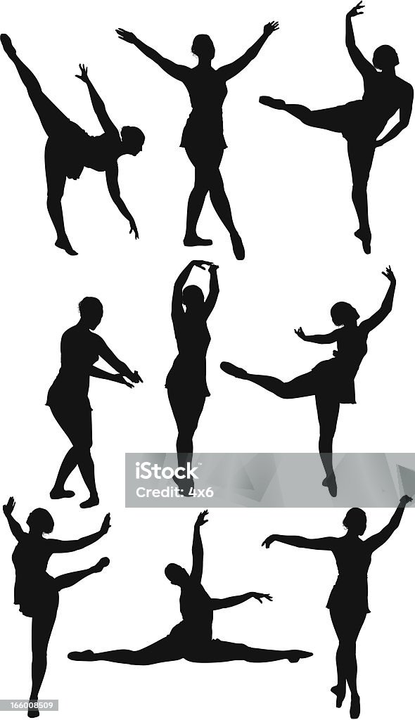 複数のバレエダンサーのシルエット - 女性のロイヤリティフリーベクトルアート