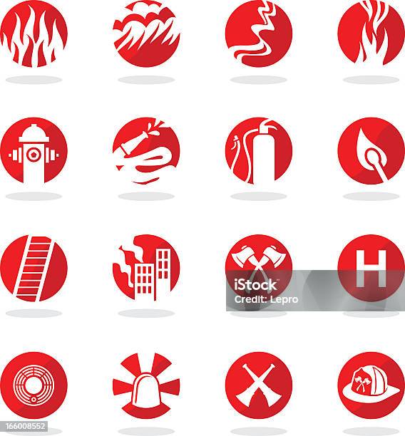 Set Of 16 Illustrated Firefighter Icons Stock Illustration - Download Image Now - Fire Alarm, Accidents and Disasters, Bolt Cutter