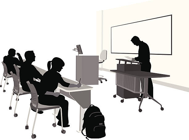 ilustrações, clipart, desenhos animados e ícones de palestra - lecture hall silhouette classroom professor