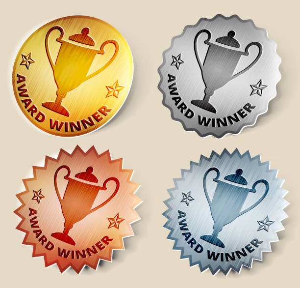 illustrazioni stock, clip art, cartoni animati e icone di tendenza di oro, argento e bronzo trofeo, medaglie - medal aluminum platinum trophy