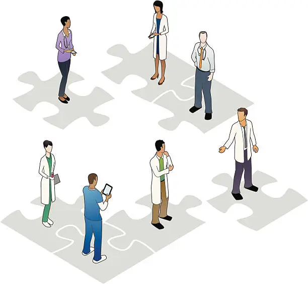 Vector illustration of Healthcare People on Puzzle Pieces