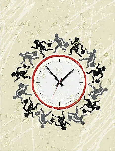 Vector illustration of Business Men and Women Running Around a Clock