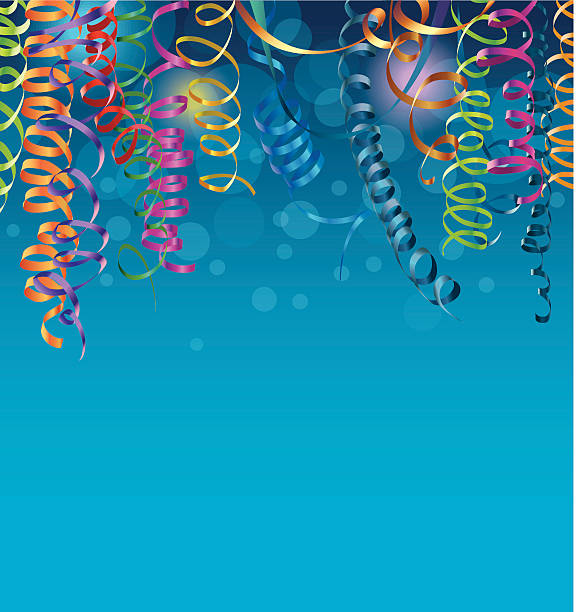 Partystrings Background Partystrings background with copyspace. Grouped elements on layers. EPS 10 Vector illustration with transparencies in the lights. streamers and confetti stock illustrations