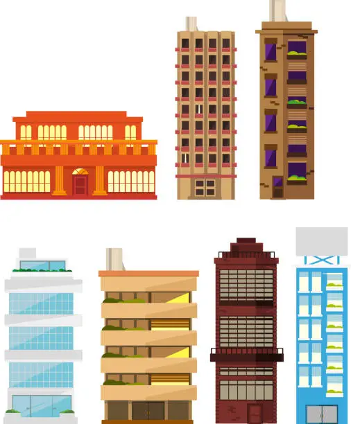 Vector illustration of Residential Building Apartment House Homes Construction Set 2