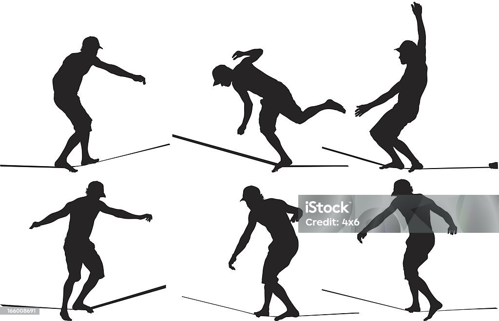 Многократное изображение человека, ходить на tight rope - Векторная графика В полный рост роялти-фри