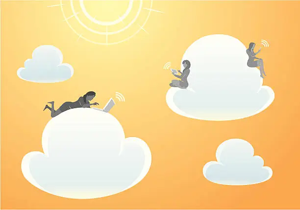 Vector illustration of Afternoon Cloud Computing