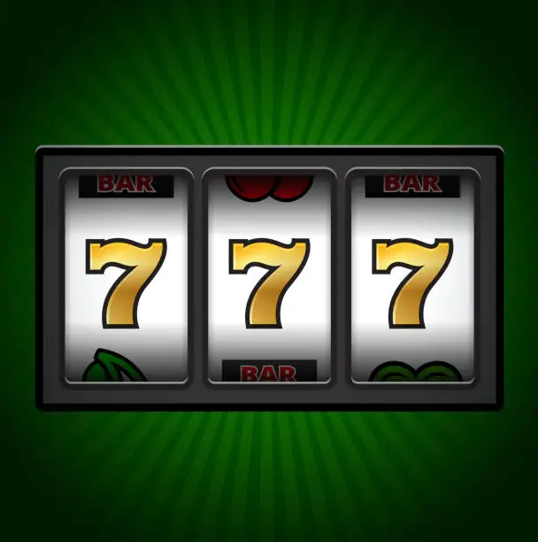 Vector illustration of Casino Slot Machine Sevens on Green Background