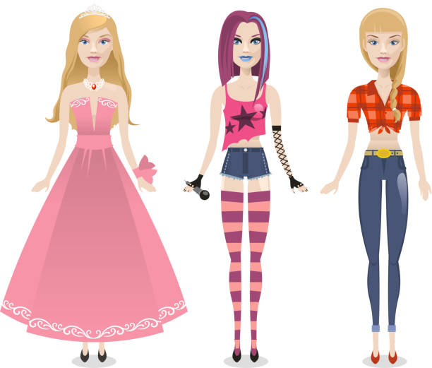 Fashion Dolls Three Fashion Dolls Set vector illustration. beauty queen stock illustrations