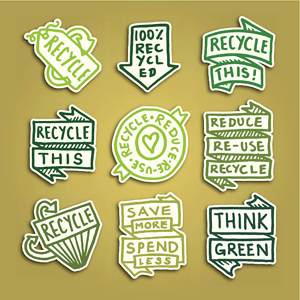 Recycling sticky note badge icons vector icon set vector art illustration