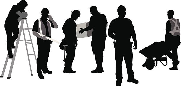 Workings A-Digit engineer silhouettes stock illustrations