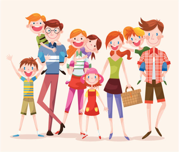 illustrazioni stock, clip art, cartoni animati e icone di tendenza di grande gruppo di gente felice - people traveling journey animated cartoon mother