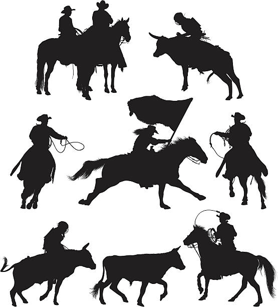 illustrations, cliparts, dessins animés et icônes de plusieurs images de rodéo en action - cowboy rodeo wild west bucking bronco