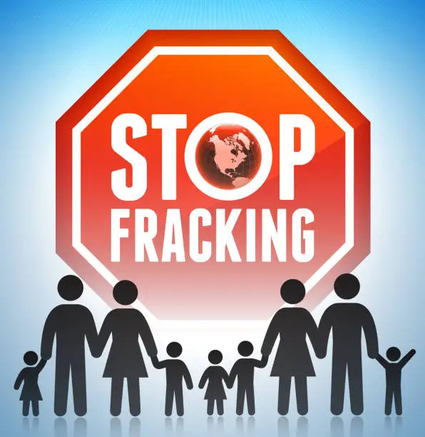 Vector illustration of No Fracking Sign Set with Family Concept
