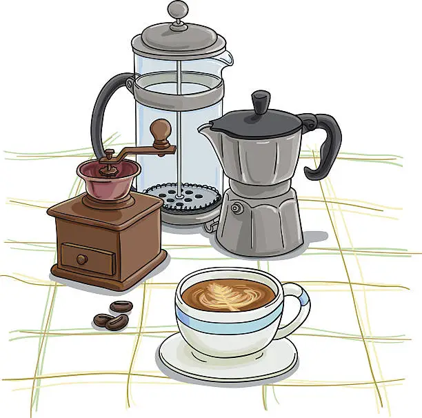 Vector illustration of Coffee equipment in colour