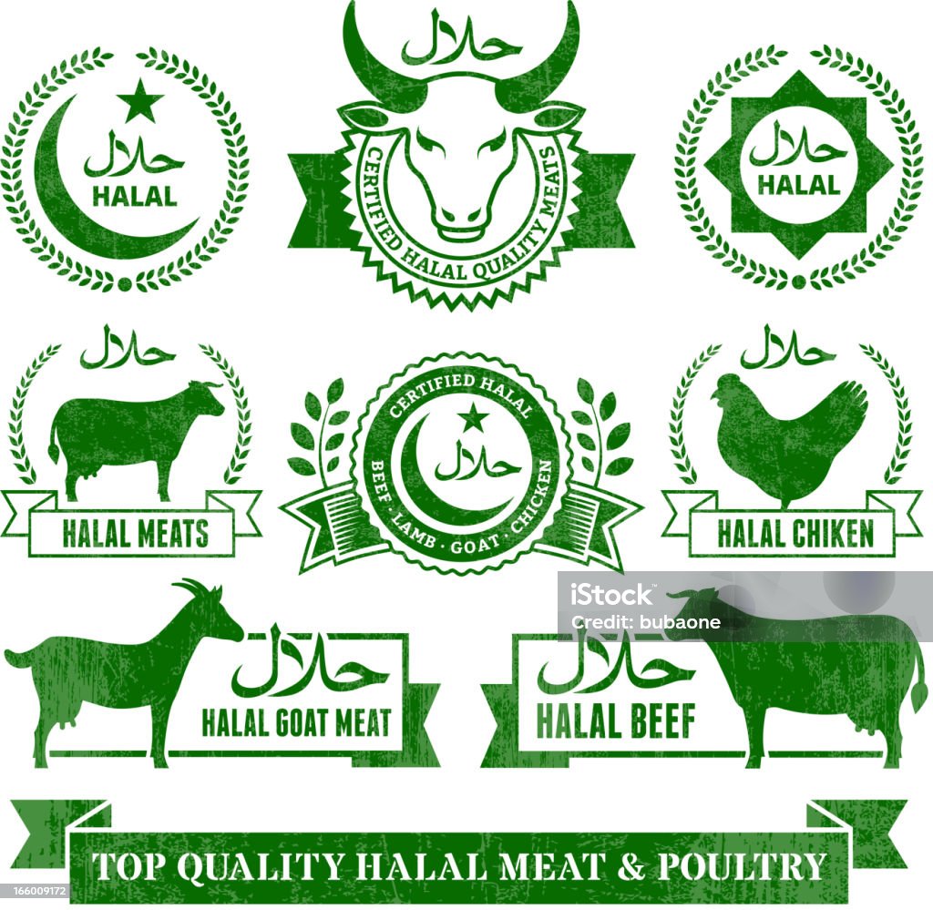 Halal biologica Carni e il pollame Grunge vettoriale icona set - arte vettoriale royalty-free di Halal