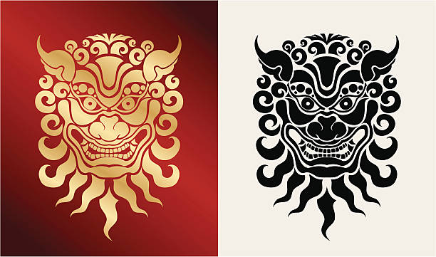 Beast (oriental style) Head of  the beast in oriental style in two variants.  asian tattoos stock illustrations