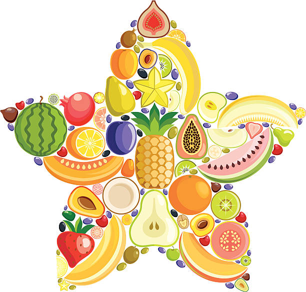 illustrazioni stock, clip art, cartoni animati e icone di tendenza di carambola - fig apple portion fruit