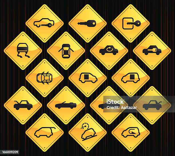 Sinais Da Estrada Amarela Indicadores De Controloaluguer De Carros - Arte vetorial de stock e mais imagens de Carro