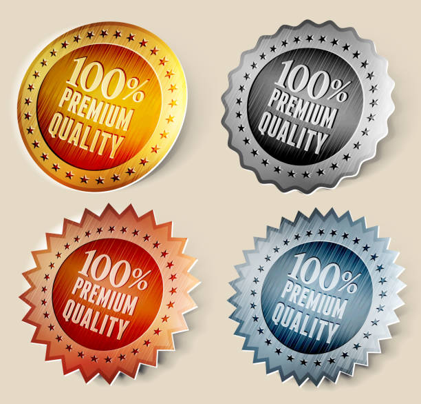 gold, silber und bronze medaillen 100% premium-qualität - medal aluminum platinum trophy stock-grafiken, -clipart, -cartoons und -symbole